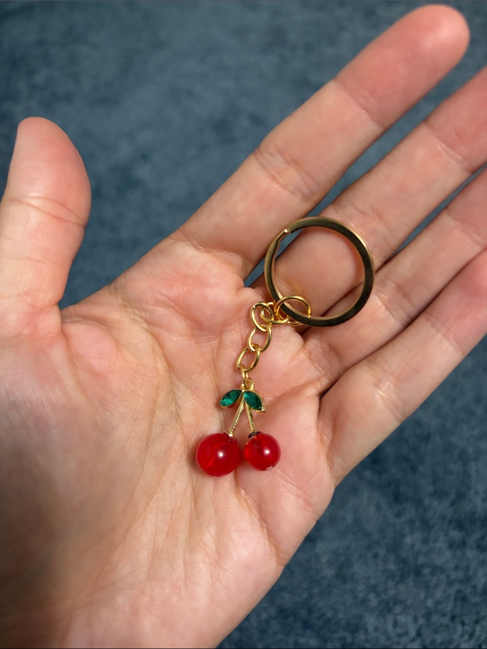 Gold Cherry Keychain Charm - Red Cherry Key Ring